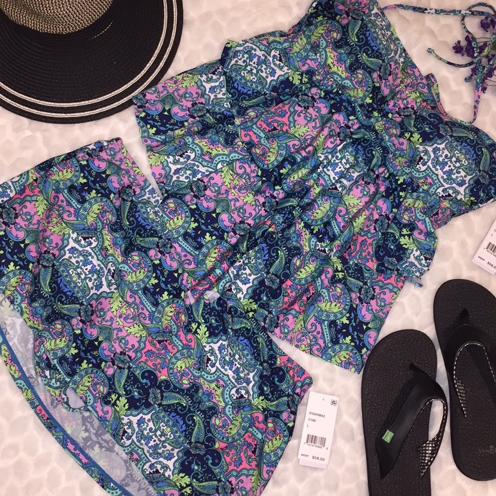 Kenneth Cole bandeau tier ruffle tankini swimsuit